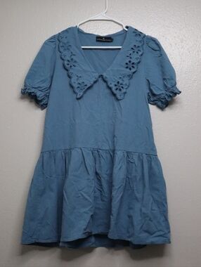 Pomander Place Blue Eyelet-Collar Casual Dress